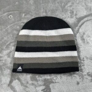 Burton Snowboards Beanie Black White Gray Striped Winter Outdoor Ski One Size